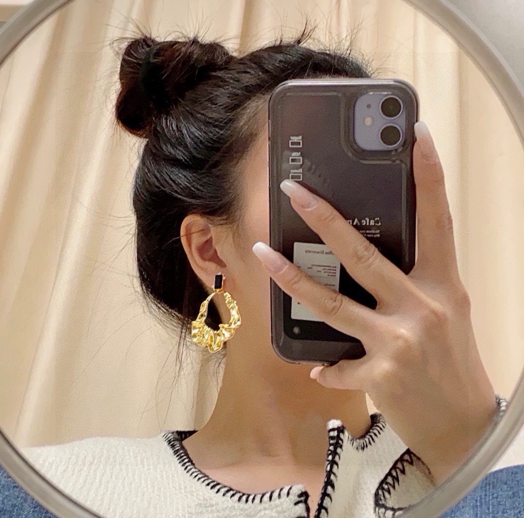Celine Molten Hoop Drop Earrings earrings gold-tone metal with black rectangular stone accents 5cm drop length