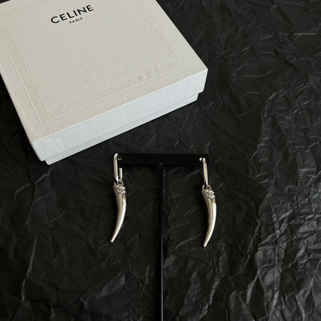 Celine Triomphe Horn Drop Earrings earrings Available in polished gold-tone metal and polished silver-tone metal no gemstones One Size drop length approx 4 5cm
