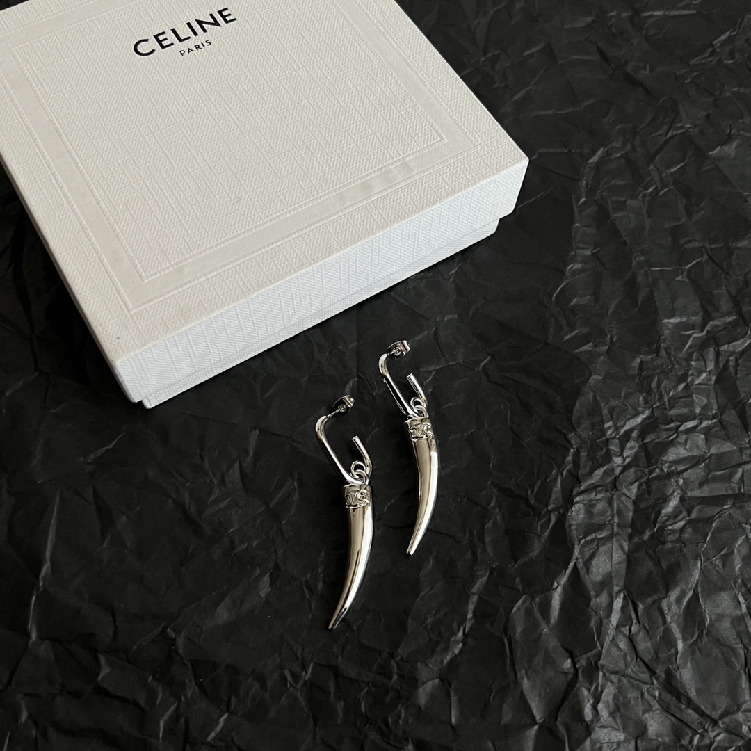 Celine Triomphe Horn Drop Earrings earrings Available in polished gold-tone metal and polished silver-tone metal no gemstones One Size drop length approx 4 5cm