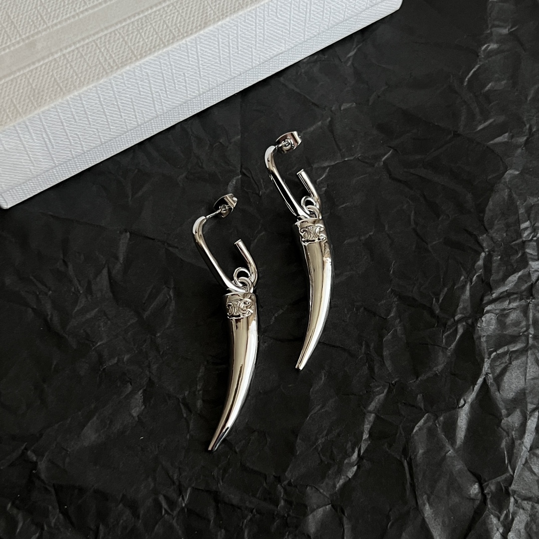 Celine Triomphe Horn Drop Earrings earrings Available in polished gold-tone metal and polished silver-tone metal no gemstones One Size drop length approx 4 5cm