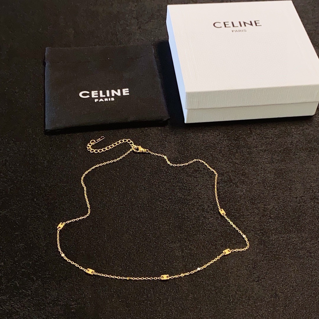 Celine Triomphe Skeleton Chic Station Necklace necklace gold-tone metal with clear crystal accents 40cm