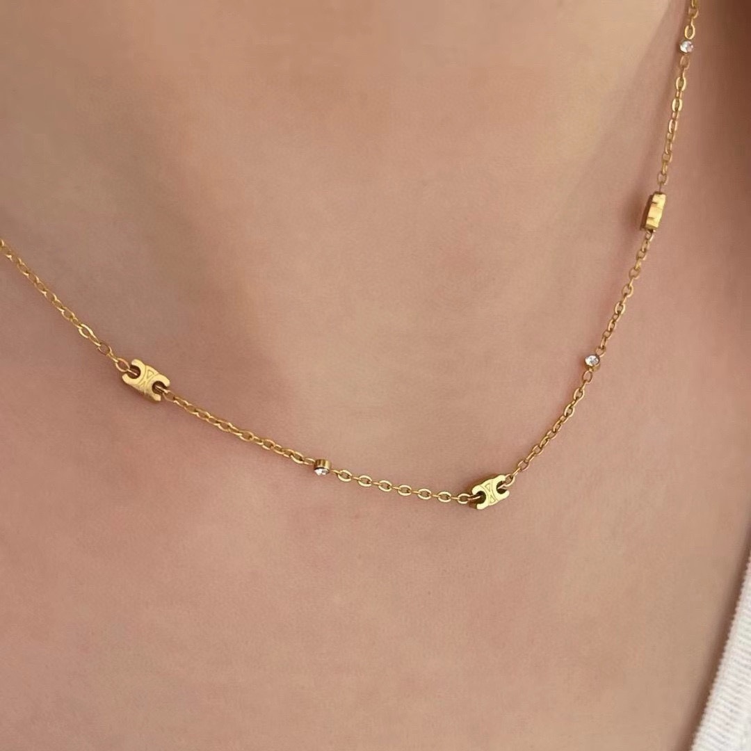 Celine Triomphe Skeleton Chic Station Necklace necklace gold-tone metal with clear crystal accents 40cm