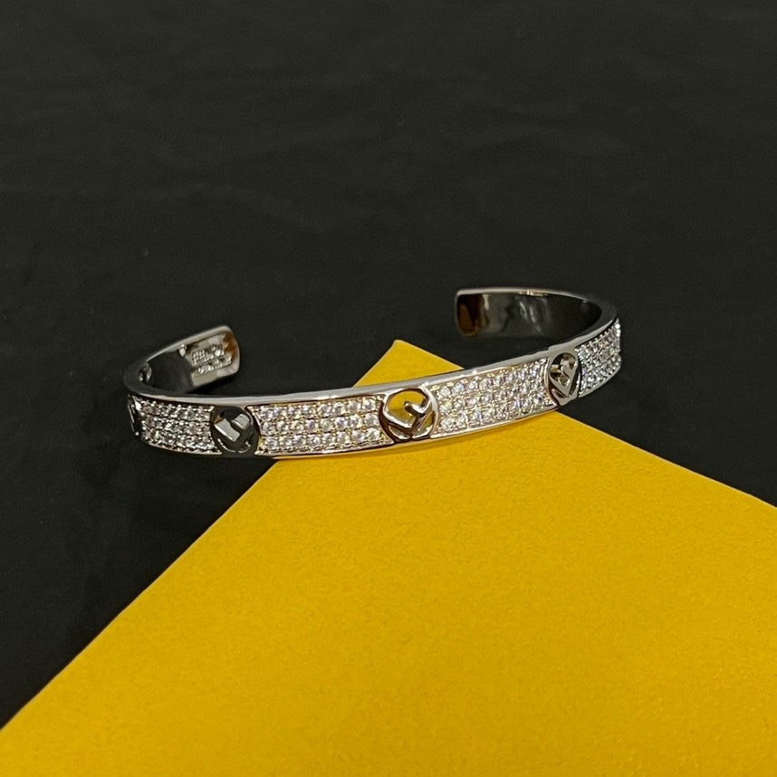 Fendi F is Fendi Pave Cuff bracelet Silver-tone metal with clear pave crystals Medium