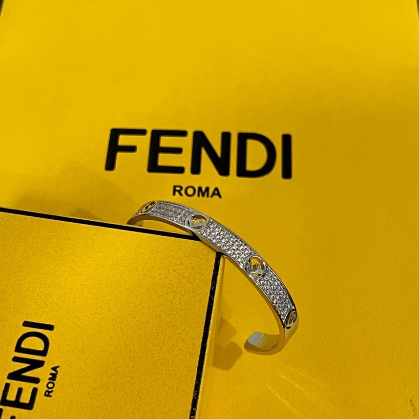 Fendi F is Fendi Pave Cuff bracelet Silver-tone metal with clear pave crystals Medium