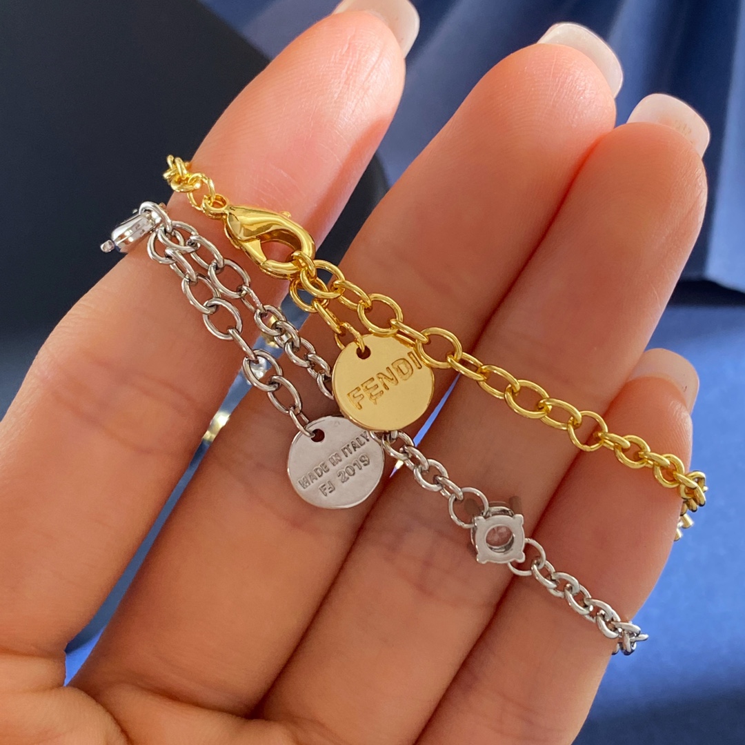 Fendi EverRound bracelet gold-tone metal with clear cubic zirconia accents adjustable 16-19cm