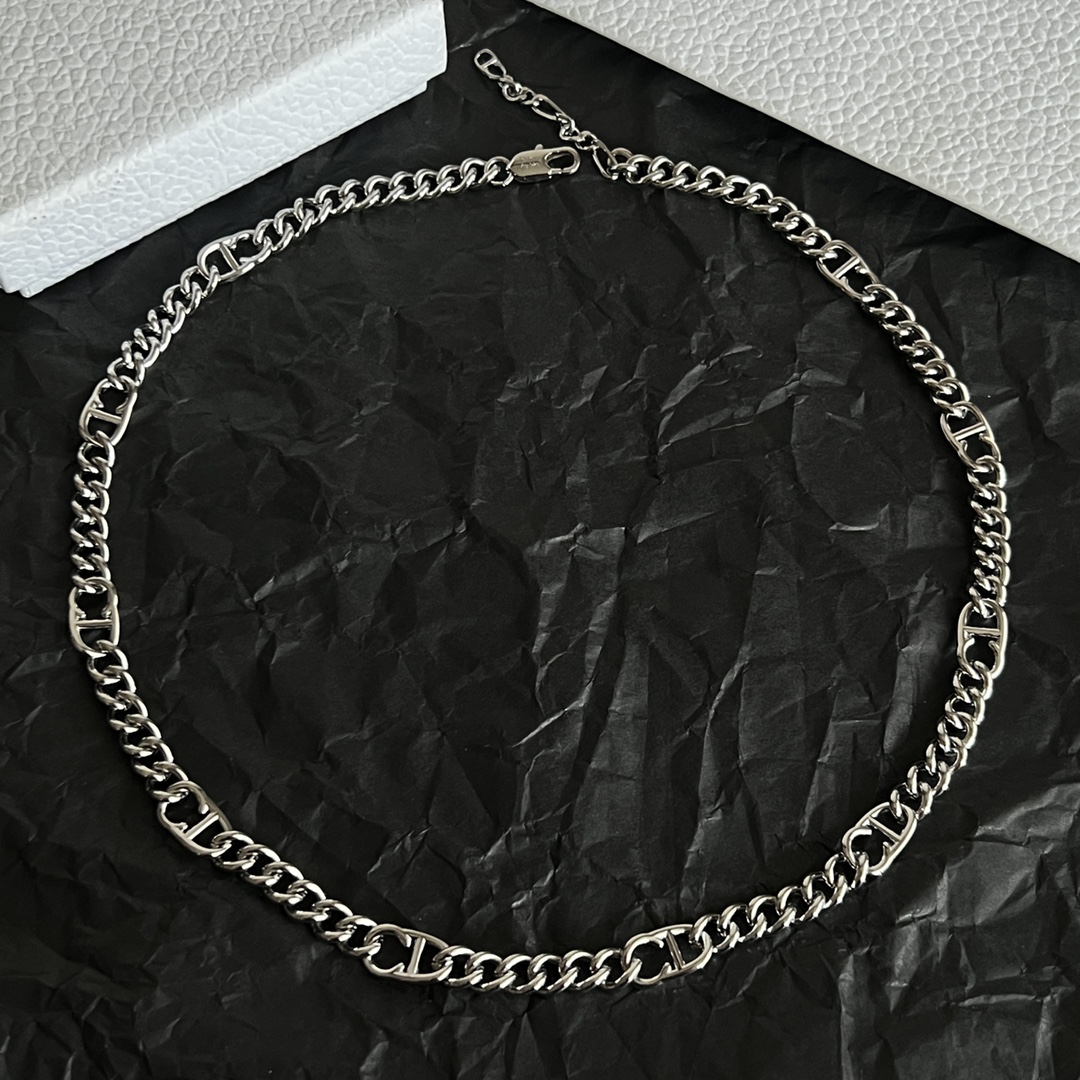 Dior CD Icon Curb Chain necklace silver-toned metal 50cm with 5cm extender