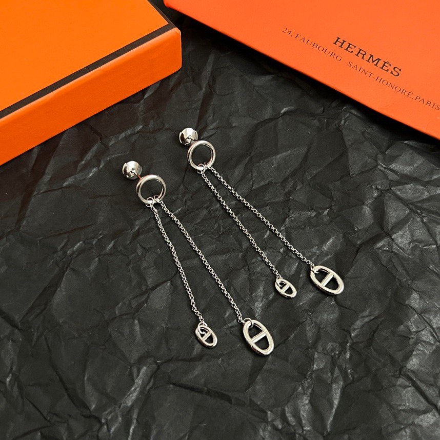 Orecchini Hermes Farandole metallo argentato senza pietre preziose lunghezza goccia 4 cm