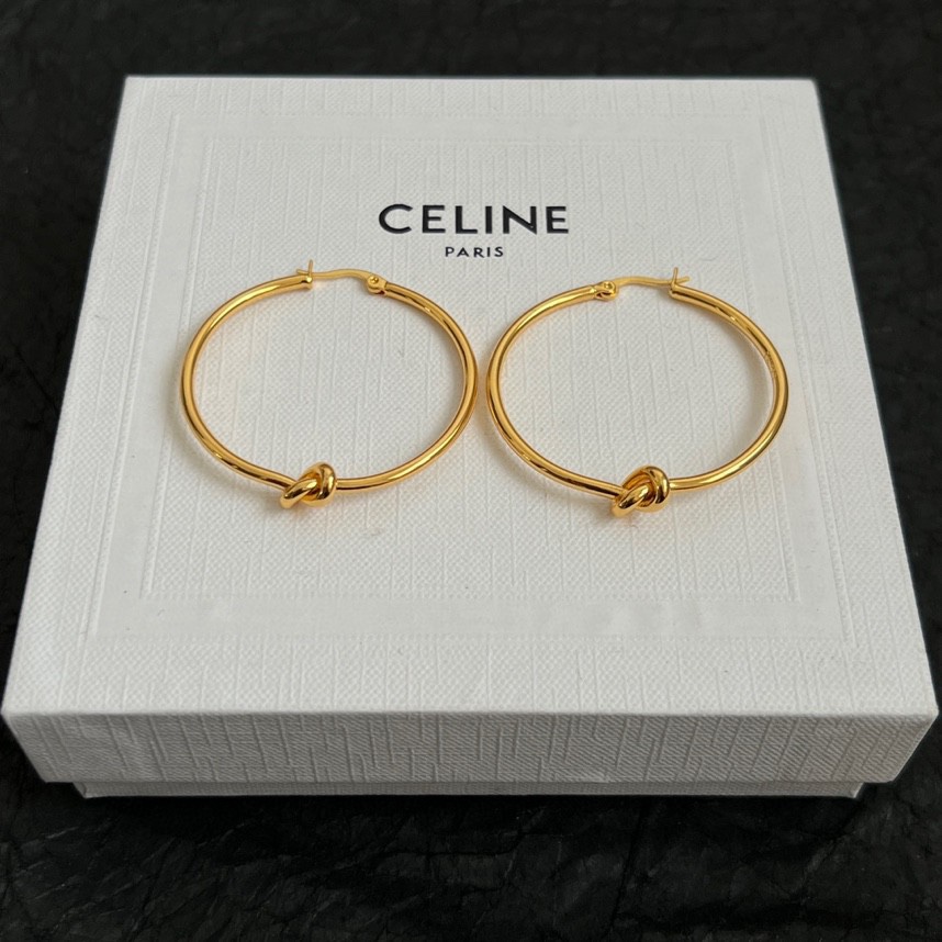 Celine Knot Hoop earrings gold tone metal 4cm diameter