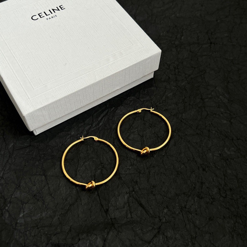Celine Knot Hoop earrings gold tone metal 4cm diameter
