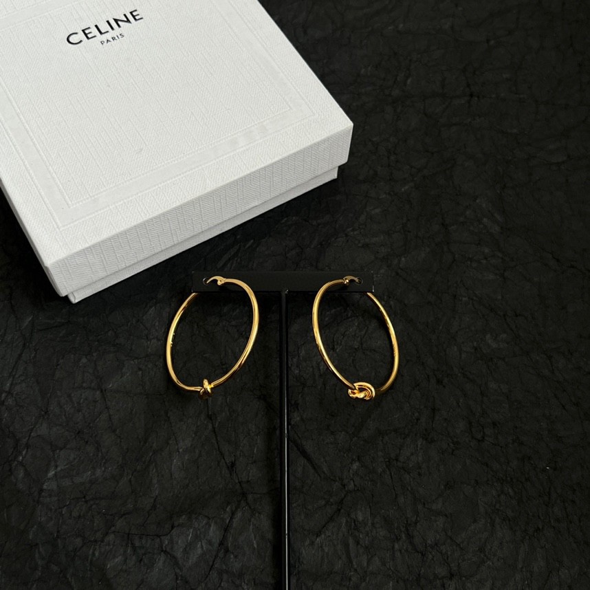 Celine Knot Hoop earrings gold tone metal 4cm diameter