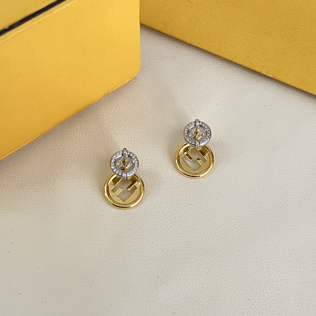 Fendi F Is Fendi earrings gold-tone metal silver-tone metal with clear crystal accents 1 2cm diameter