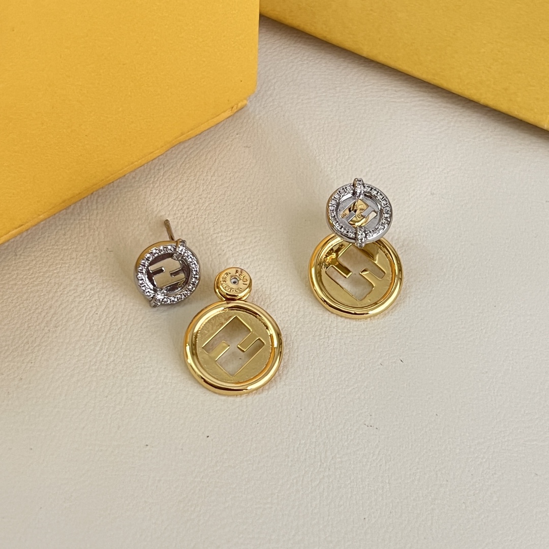 Fendi F Is Fendi earrings gold-tone metal silver-tone metal with clear crystal accents 1 2cm diameter