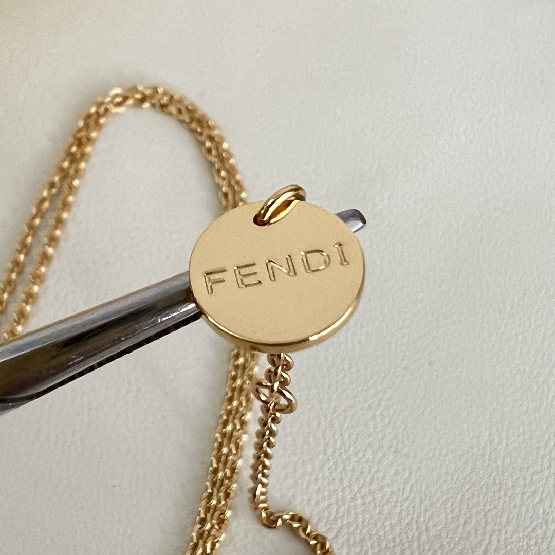 Fendi FF Logo Crystal Pendant Necklace necklace gold-tone metal with clear faceted crystals 45cm with 5cm extender