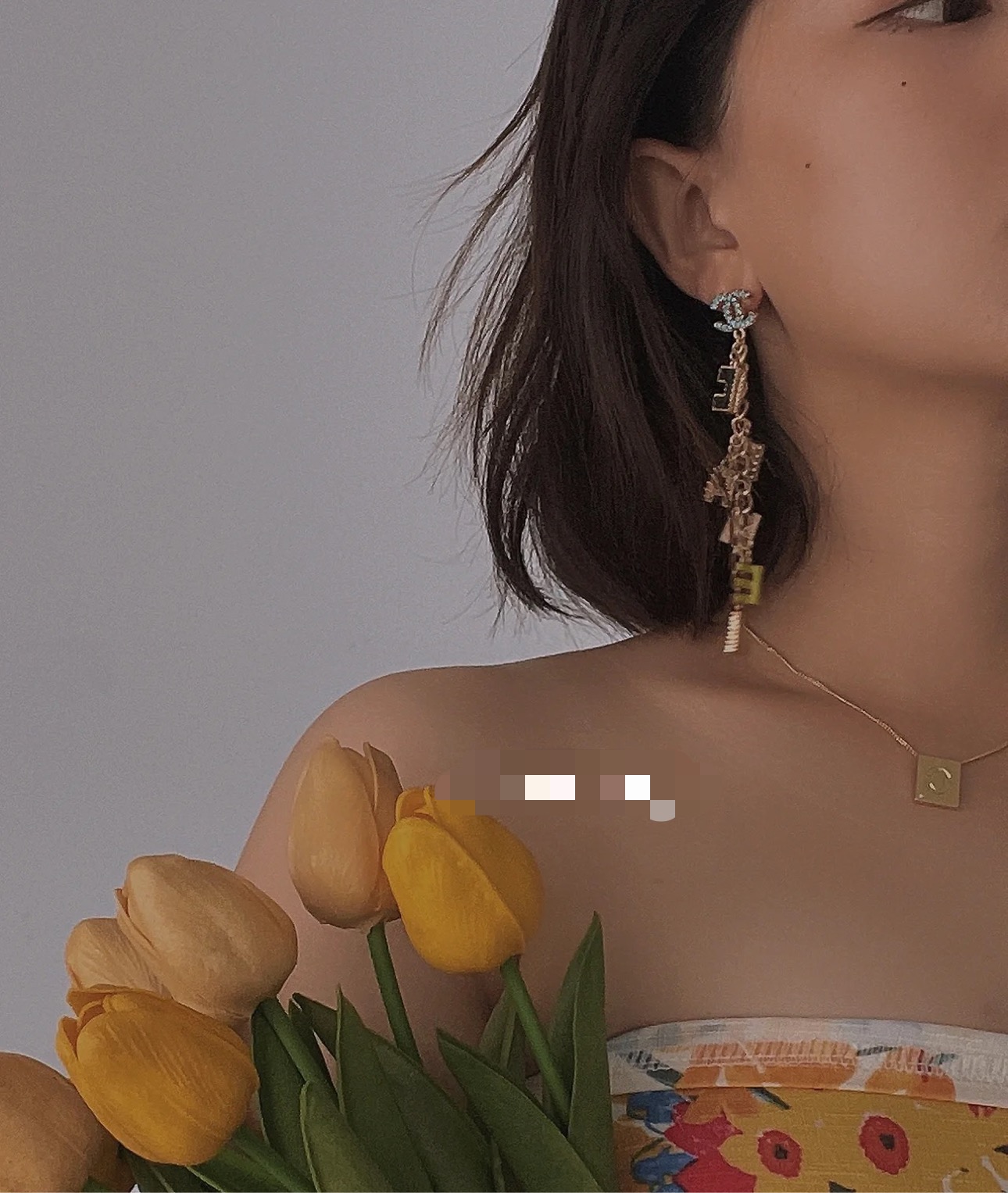 Chanel CHANEL Letter Charm CC Drop Earrings earrings Gold-tone metal with green crystals white faux pearls cream pink yellow and pink enamel letter charms 8cm drop length