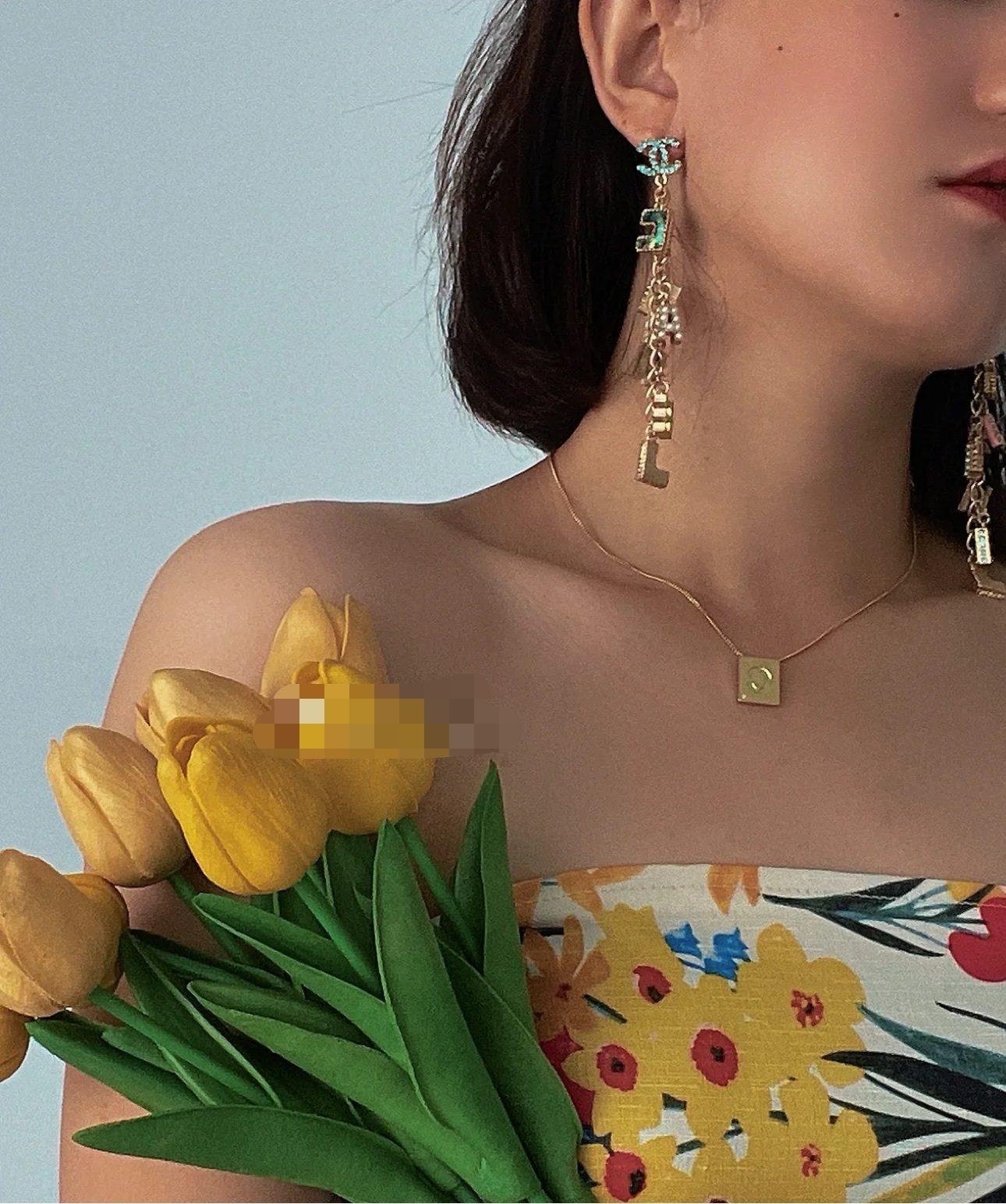 Chanel CHANEL Letter Charm CC Drop Earrings earrings Gold-tone metal with green crystals white faux pearls cream pink yellow and pink enamel letter charms 8cm drop length