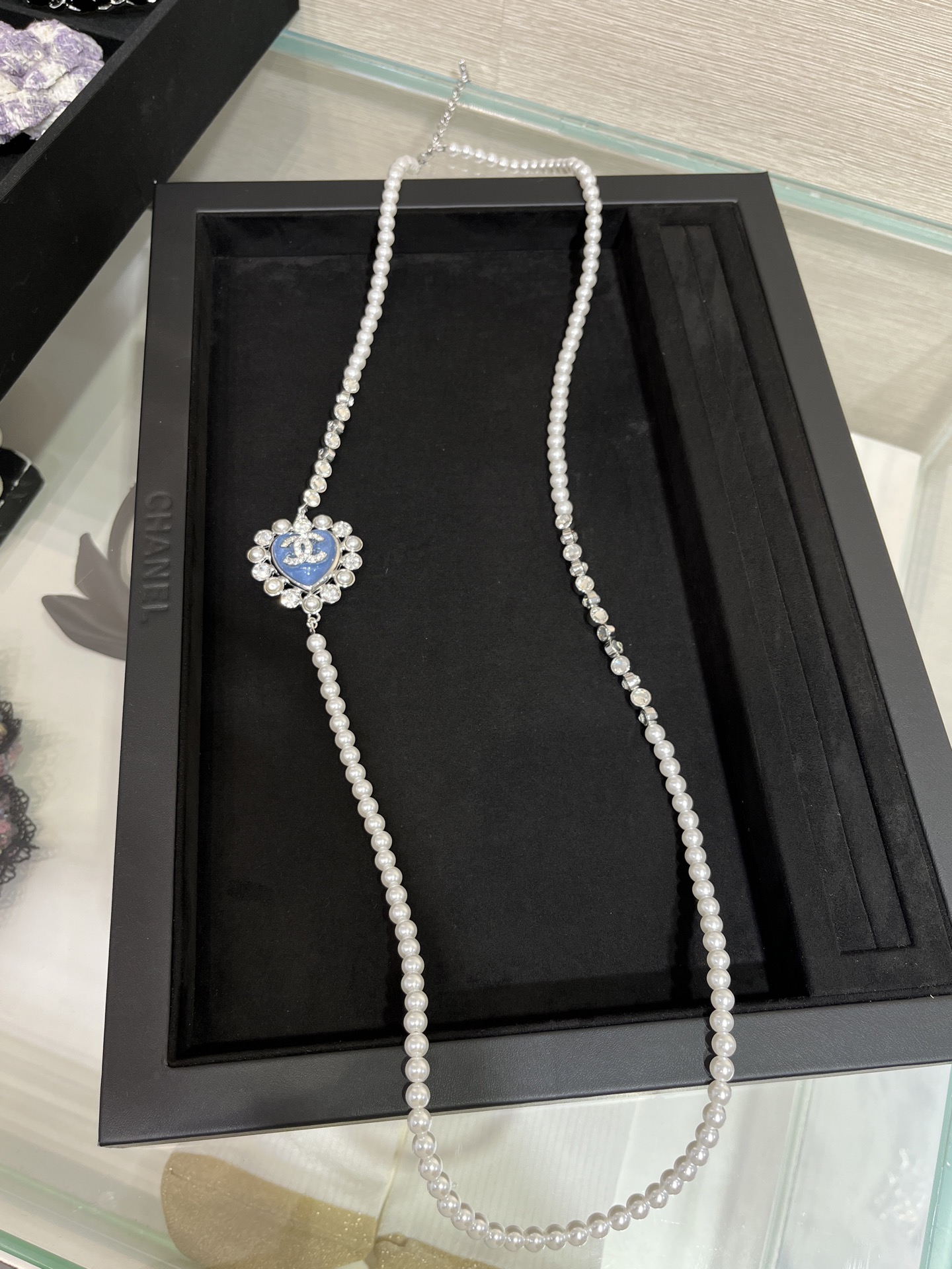 Chanel 2025 C necklace silver blue 80cm 5cm