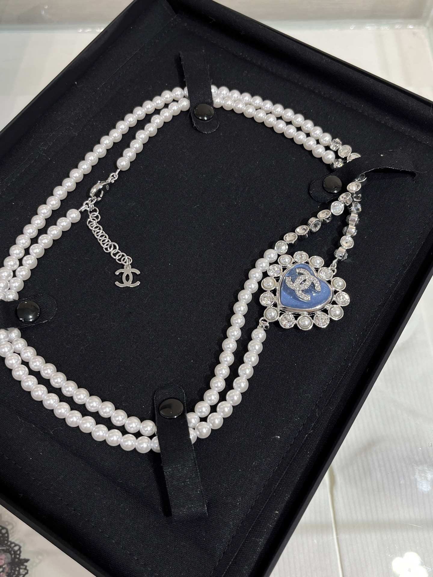 Chanel 2025 C necklace silver blue 80cm 5cm