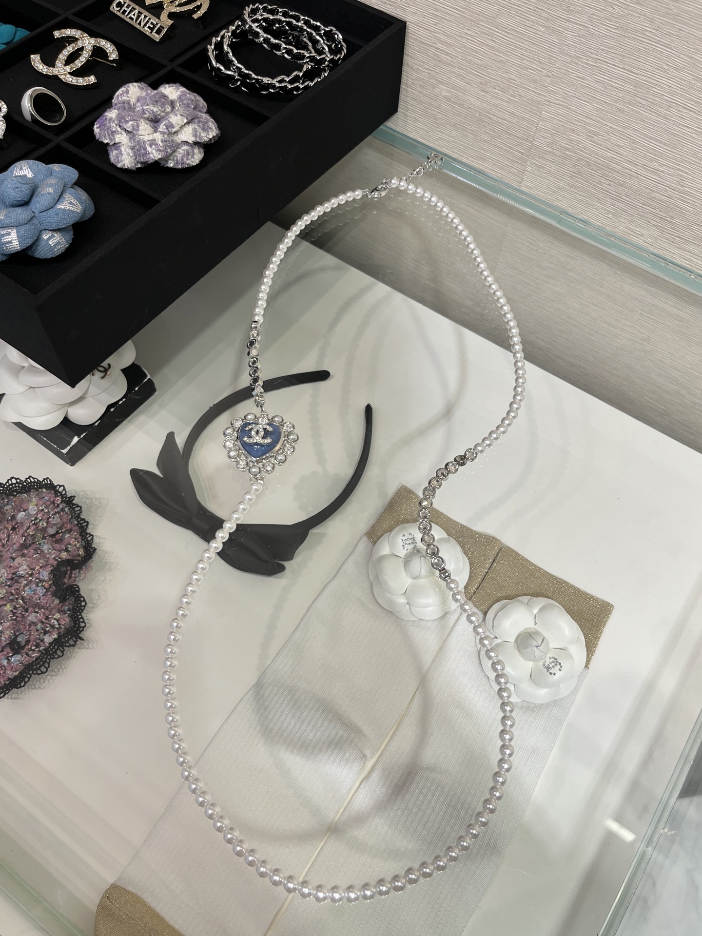 Chanel 2025 C necklace silver blue 80cm 5cm