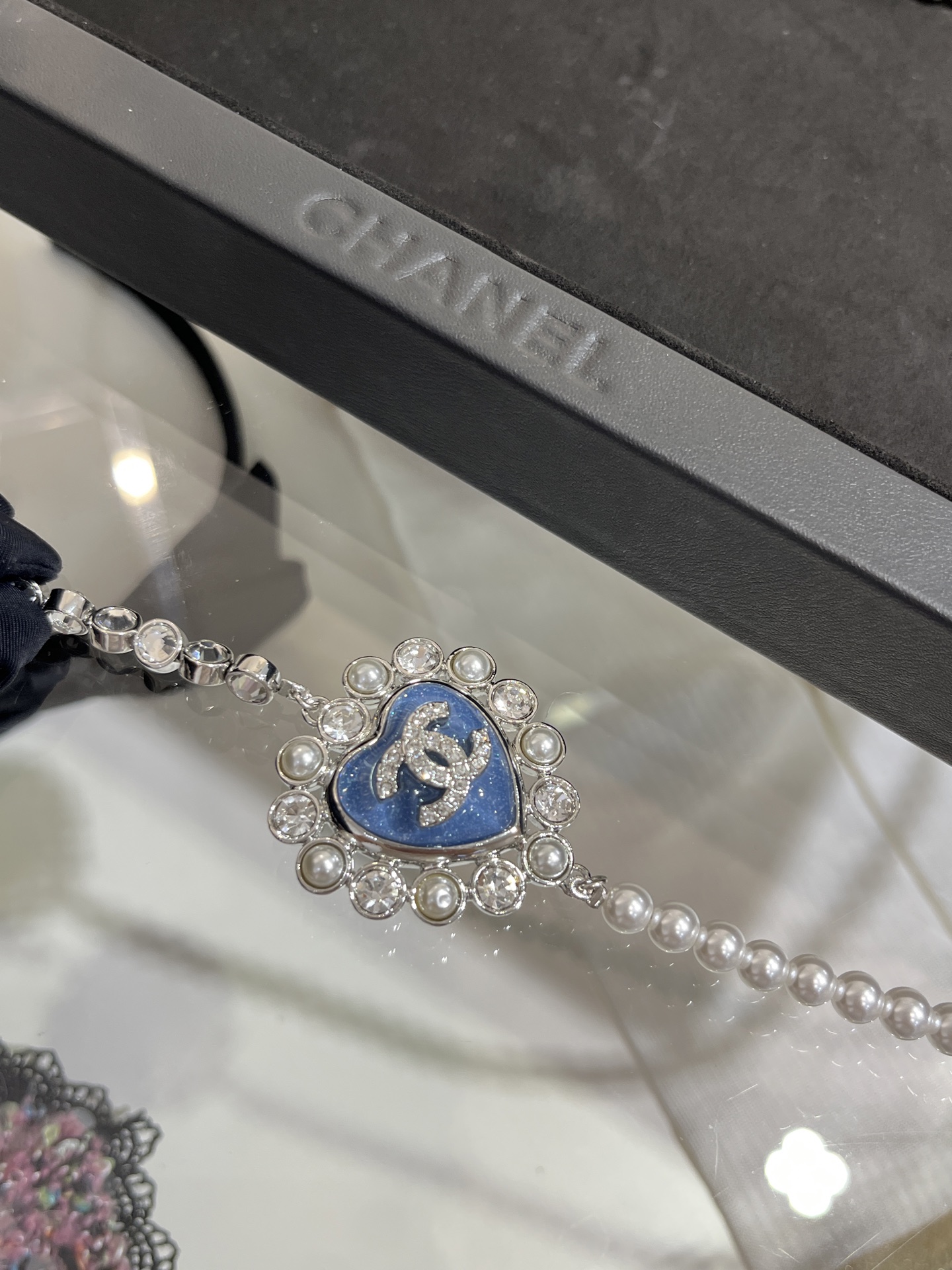 Chanel 2025 C necklace silver blue 80cm 5cm