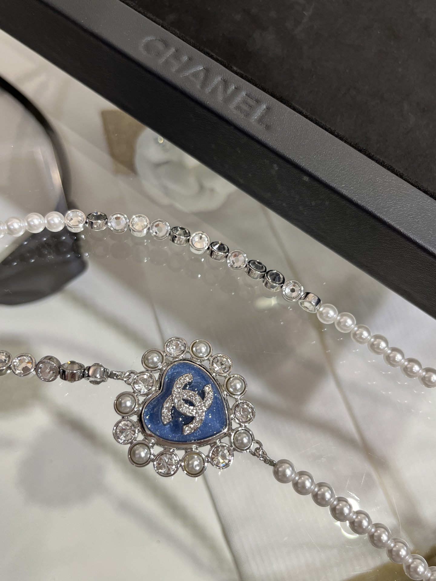 Chanel 2025 C necklace silver blue 80cm 5cm