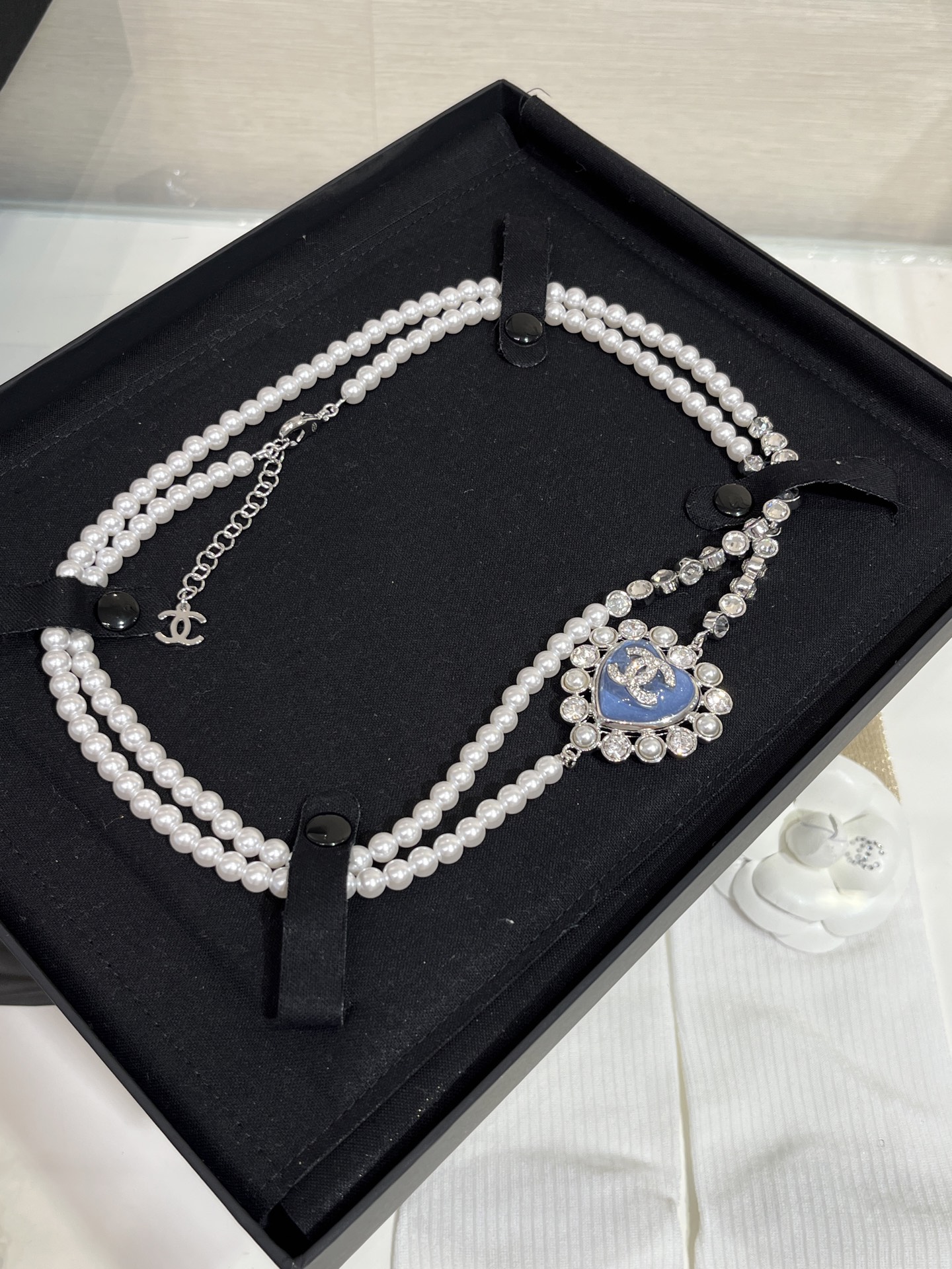 Chanel 2025 C necklace silver blue 80cm 5cm