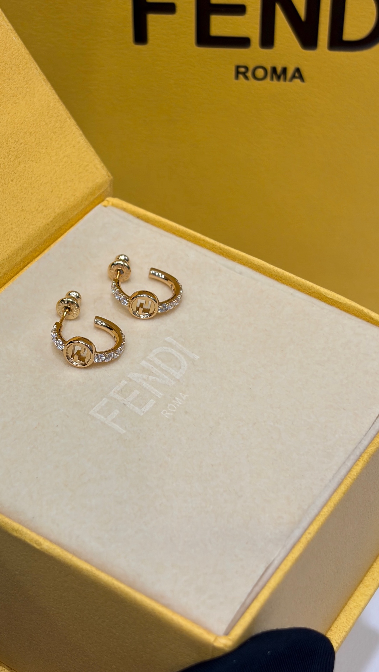 Fendi F is Fendi Small Hoop Earrings earrings gold-tone metal with clear pave crystals 10mm outer diameter