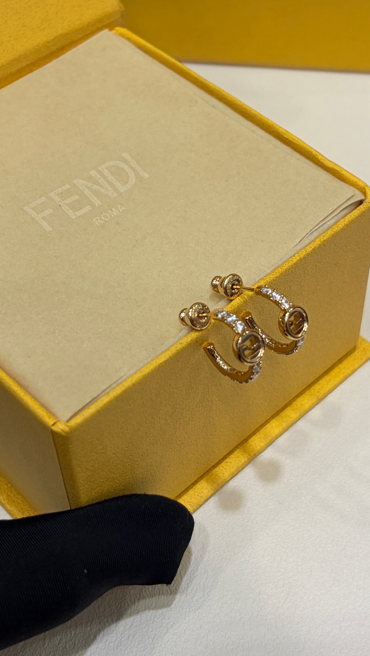 Fendi F is Fendi Small Hoop Earrings earrings gold-tone metal with clear pave crystals 10mm outer diameter