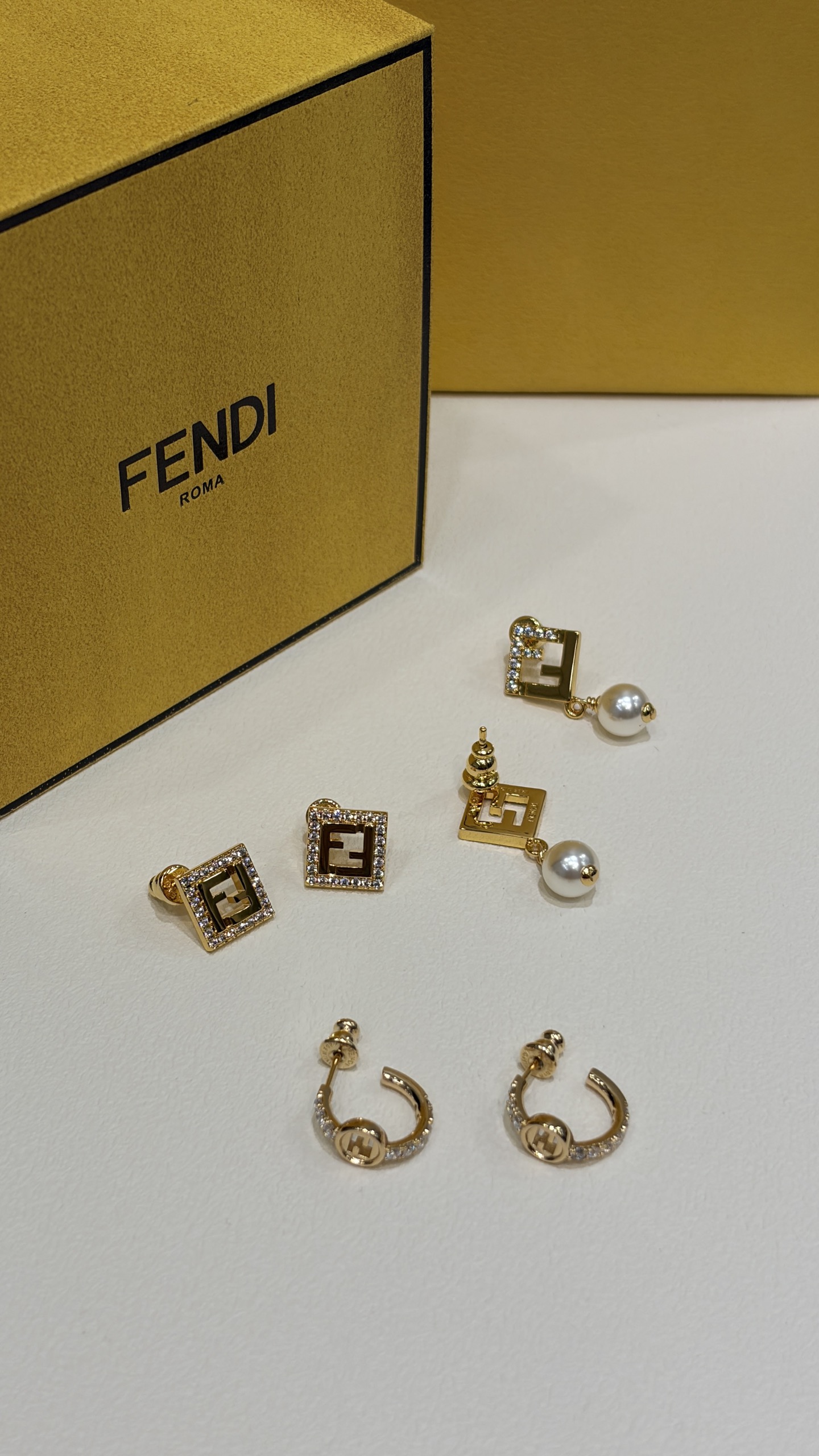 Fendi F is Fendi Small Hoop Earrings earrings gold-tone metal with clear pave crystals 10mm outer diameter