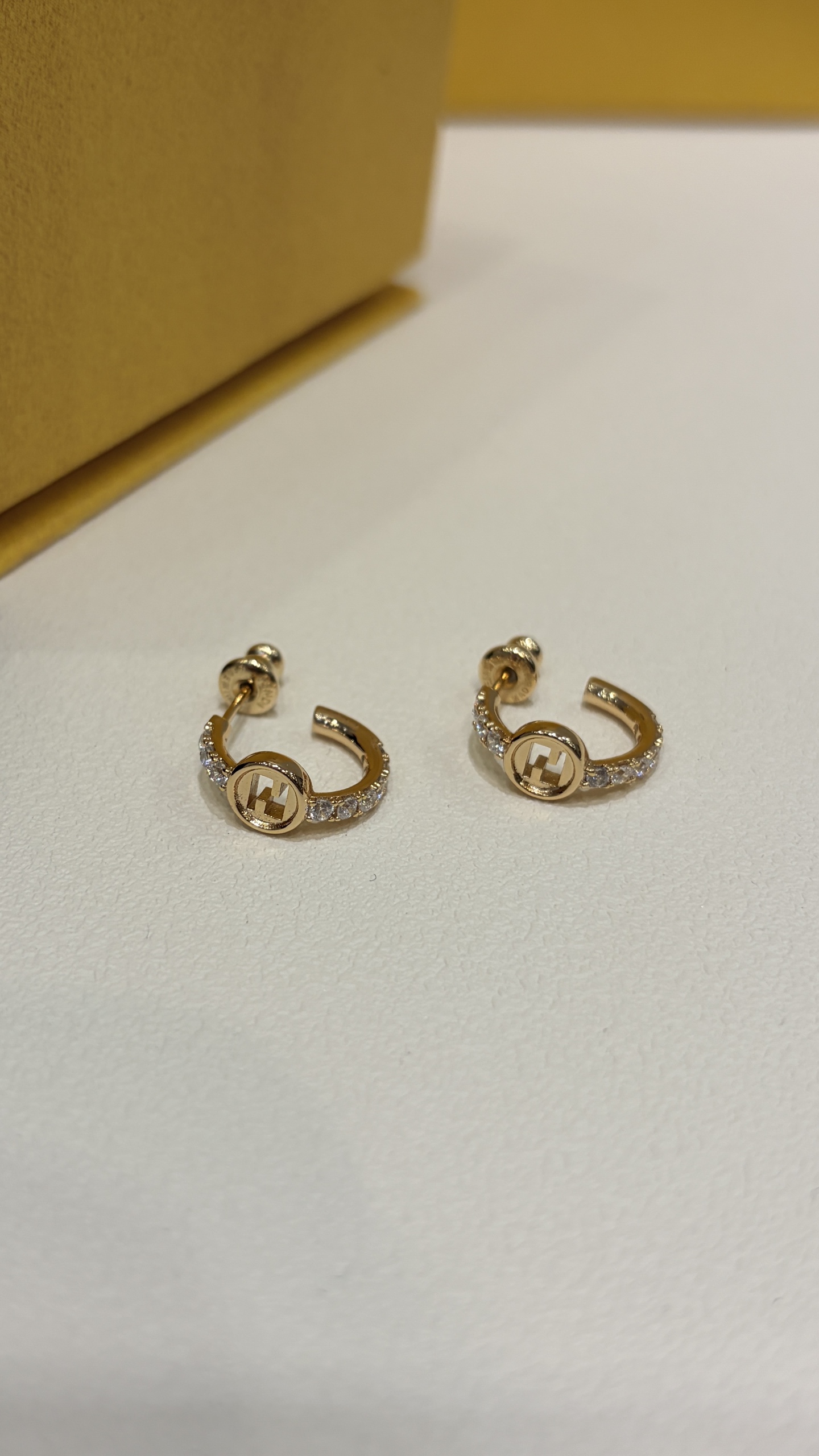 Fendi F is Fendi Small Hoop Earrings earrings gold-tone metal with clear pave crystals 10mm outer diameter