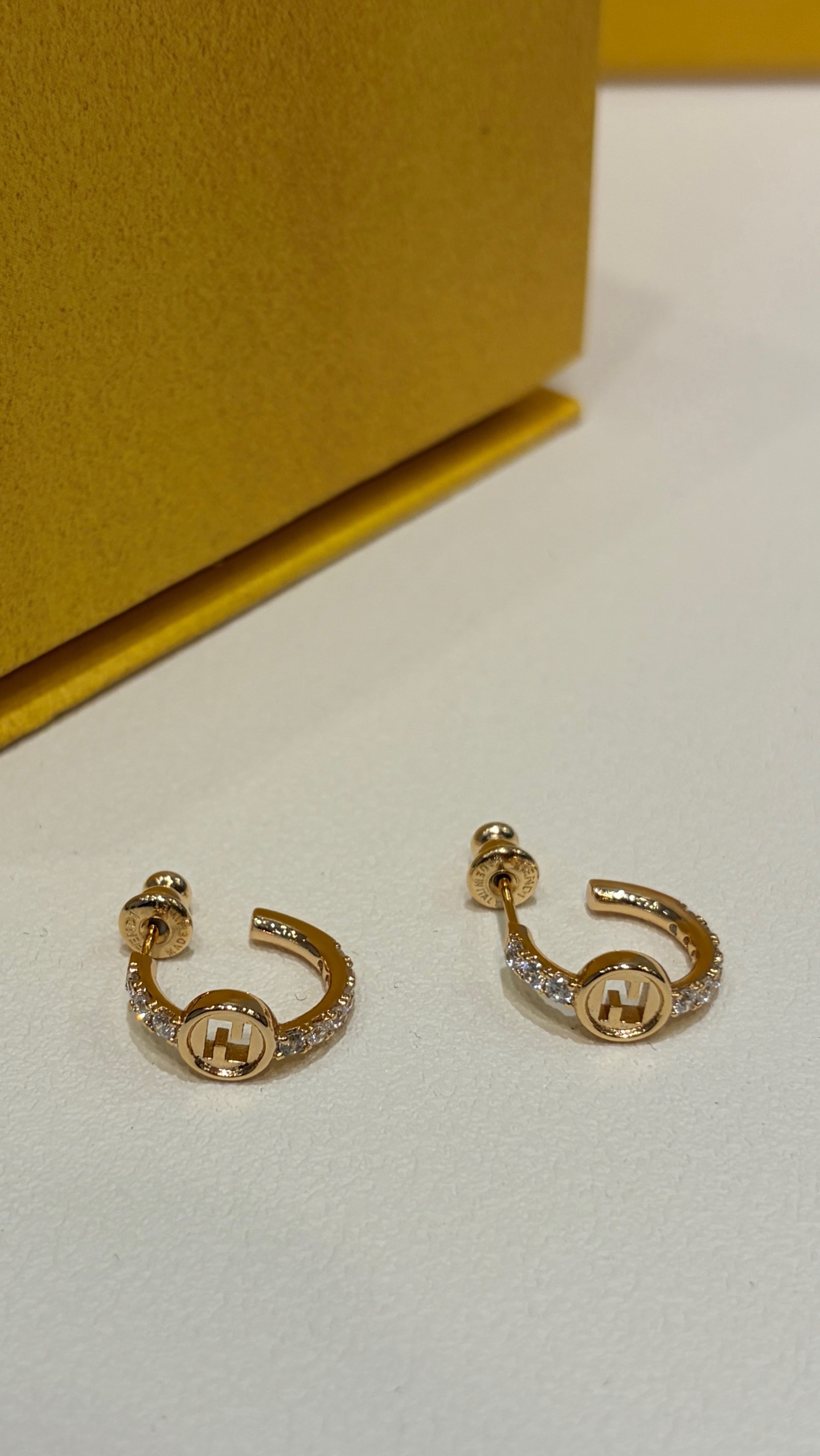 Fendi F is Fendi Small Hoop Earrings earrings gold-tone metal with clear pave crystals 10mm outer diameter