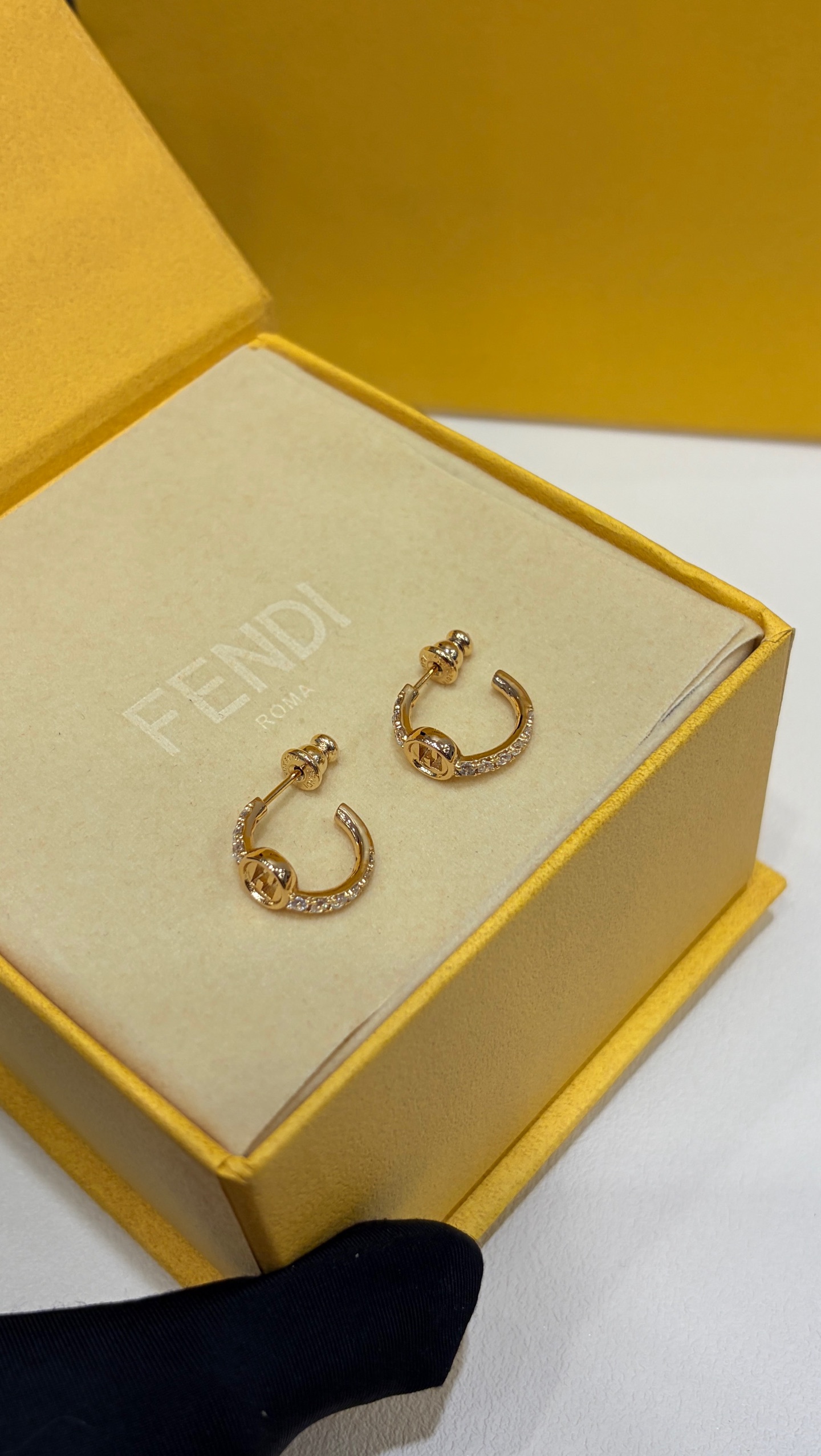 Fendi F is Fendi Small Hoop Earrings earrings gold-tone metal with clear pave crystals 10mm outer diameter