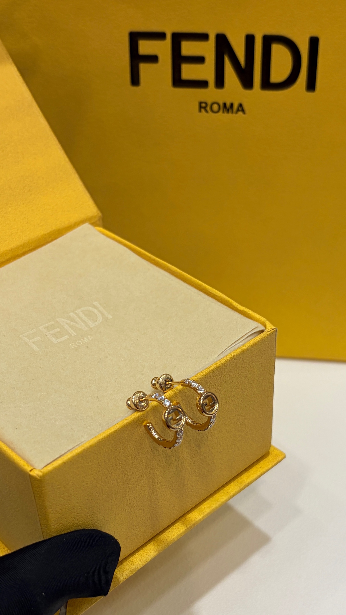 Fendi F is Fendi Small Hoop Earrings earrings gold-tone metal with clear pave crystals 10mm outer diameter