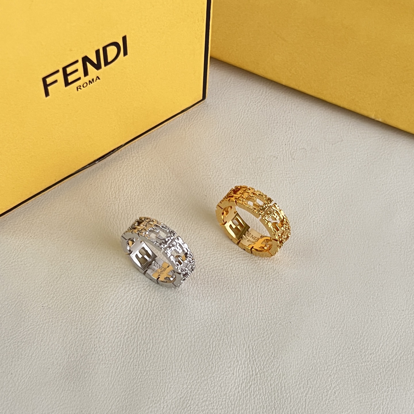 Fendi FF Logo Openwork Ring ring Gold-tone metal Silver-tone metal US 7