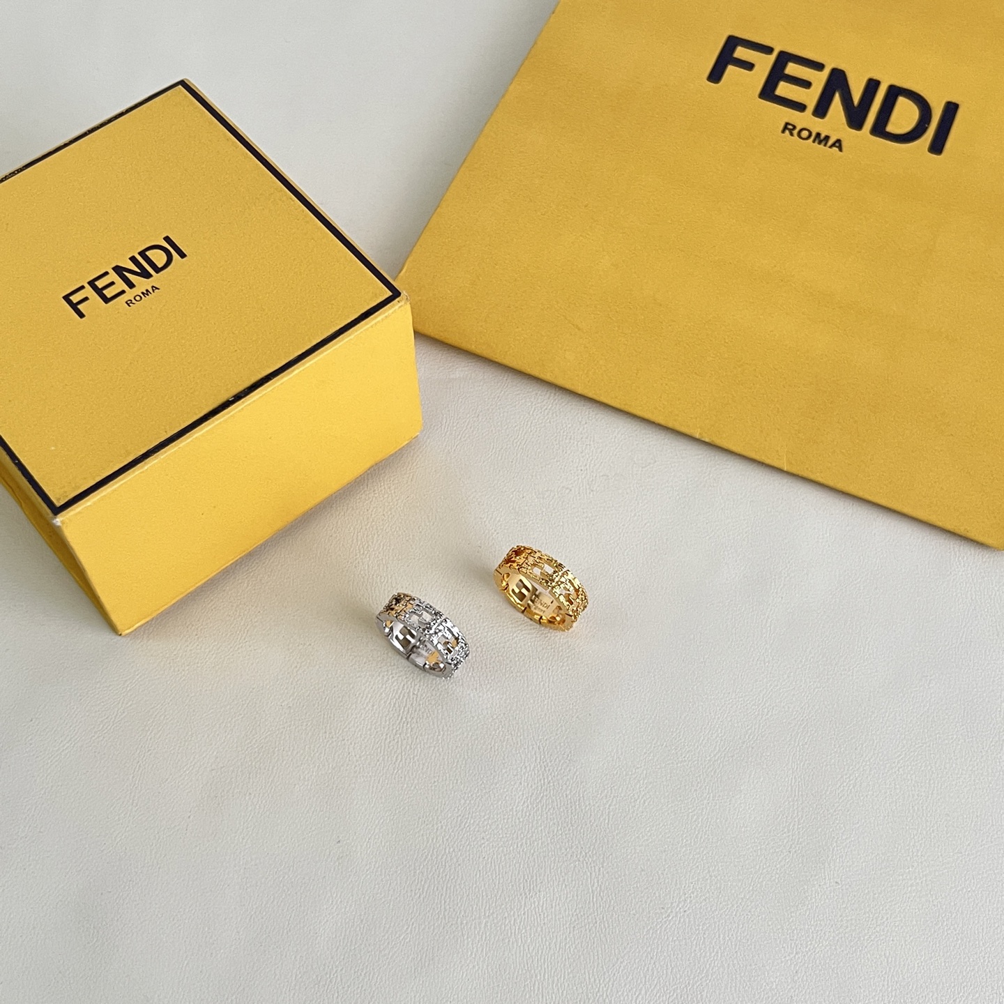 Fendi FF Logo Openwork Ring ring Gold-tone metal Silver-tone metal US 7