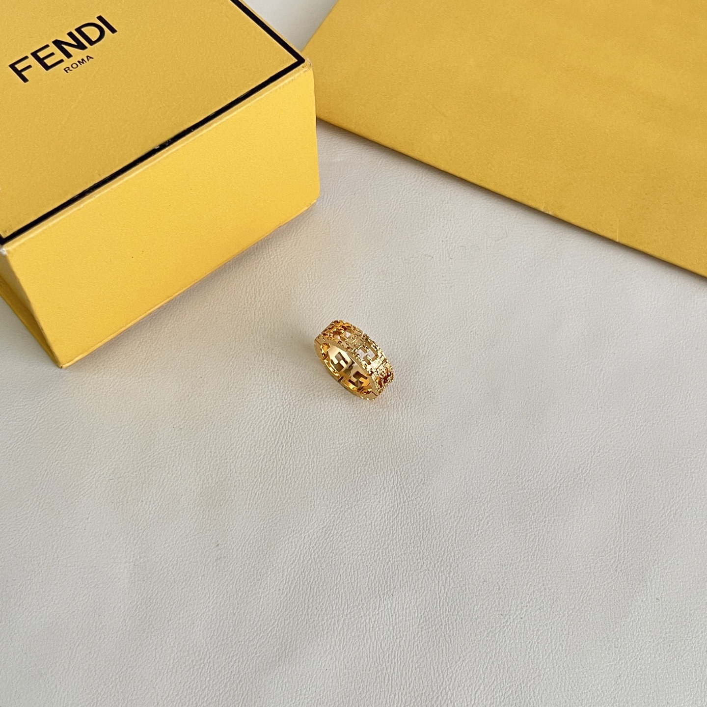 Fendi FF Logo Openwork Ring ring Gold-tone metal Silver-tone metal US 7