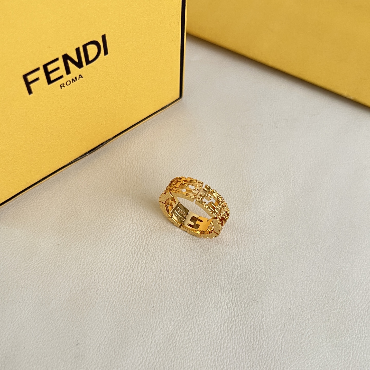 Fendi FF Logo Openwork Ring ring Gold-tone metal Silver-tone metal US 7