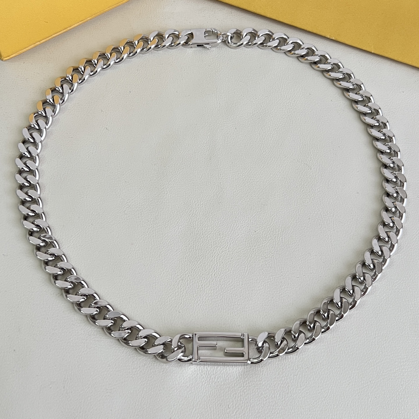 Fendi FF Logo Curb Chain necklace Silver-toned metal no accent stones 45cm