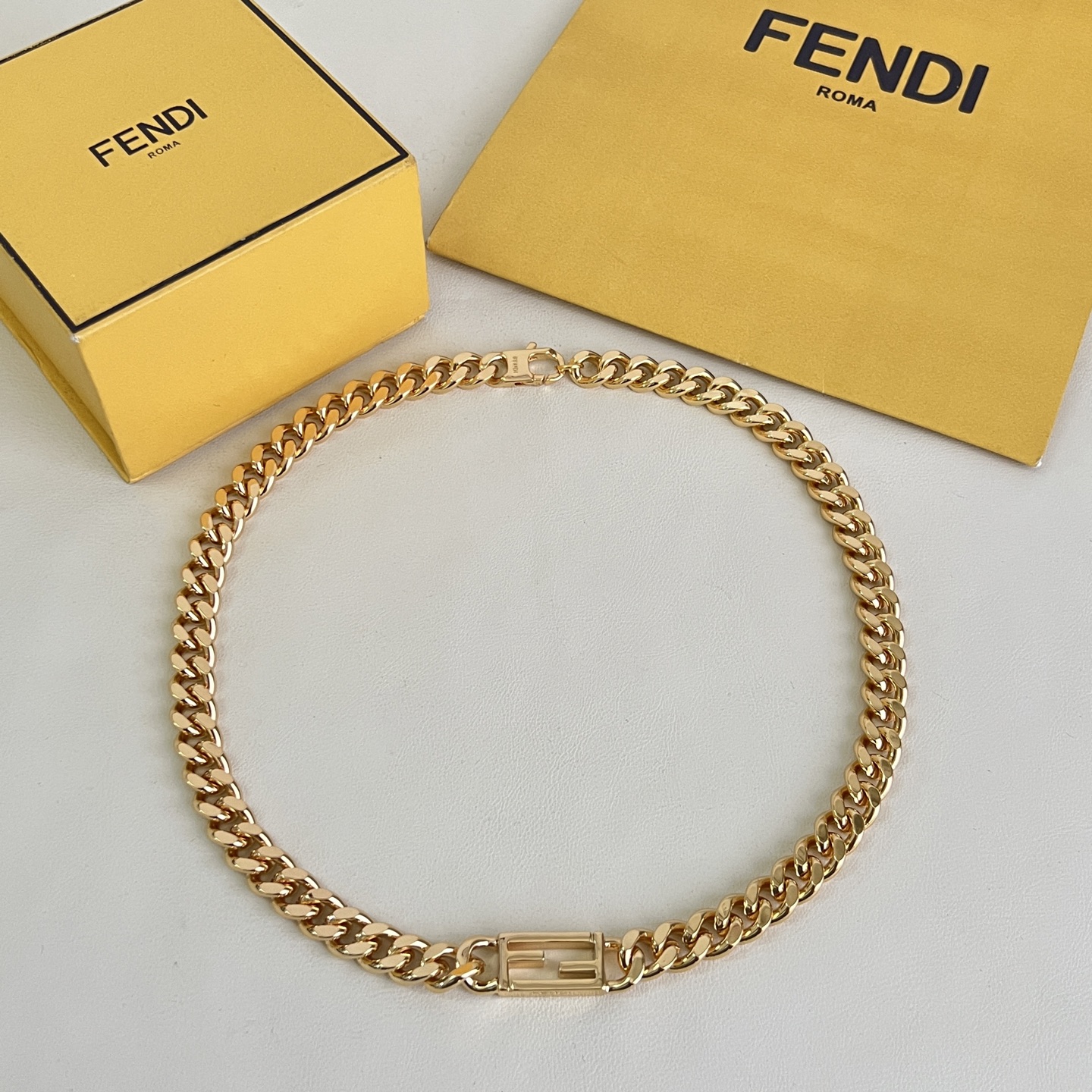 Fendi FF Logo Curb Chain necklace gold-tone metal 45cm