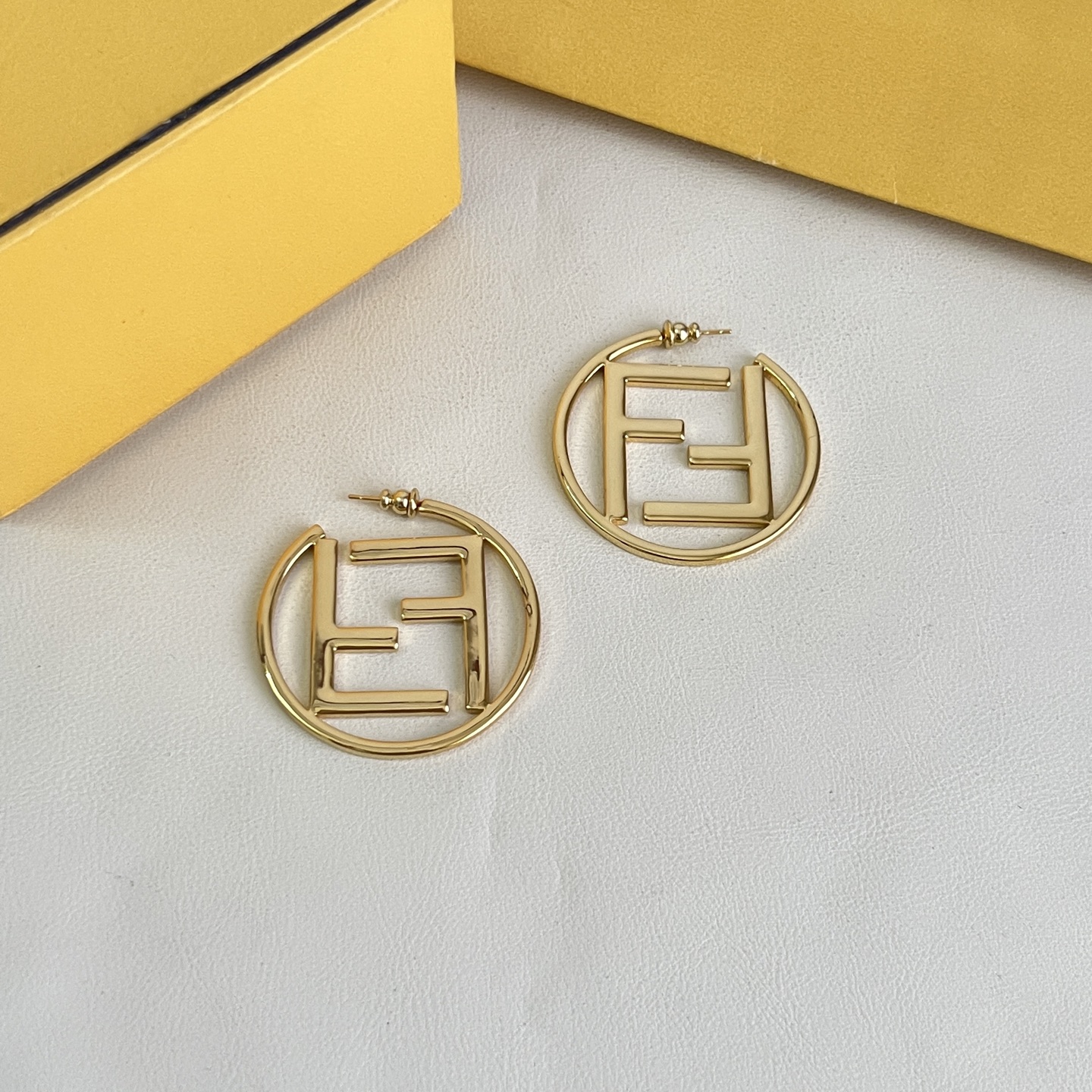 Fendi FF Logo Hoop earrings gold-tone metal no gemstones 4cm diameter