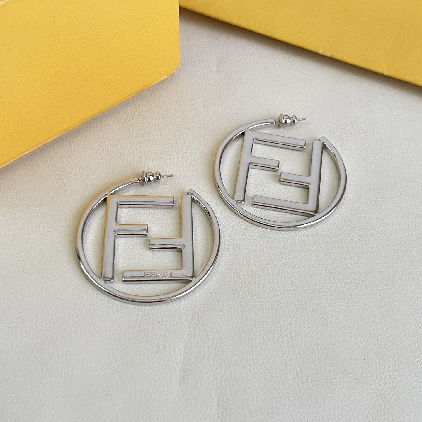 Fendi FF Logo Hoop earrings silver-tone metal gold-tone metal 4cm diameter
