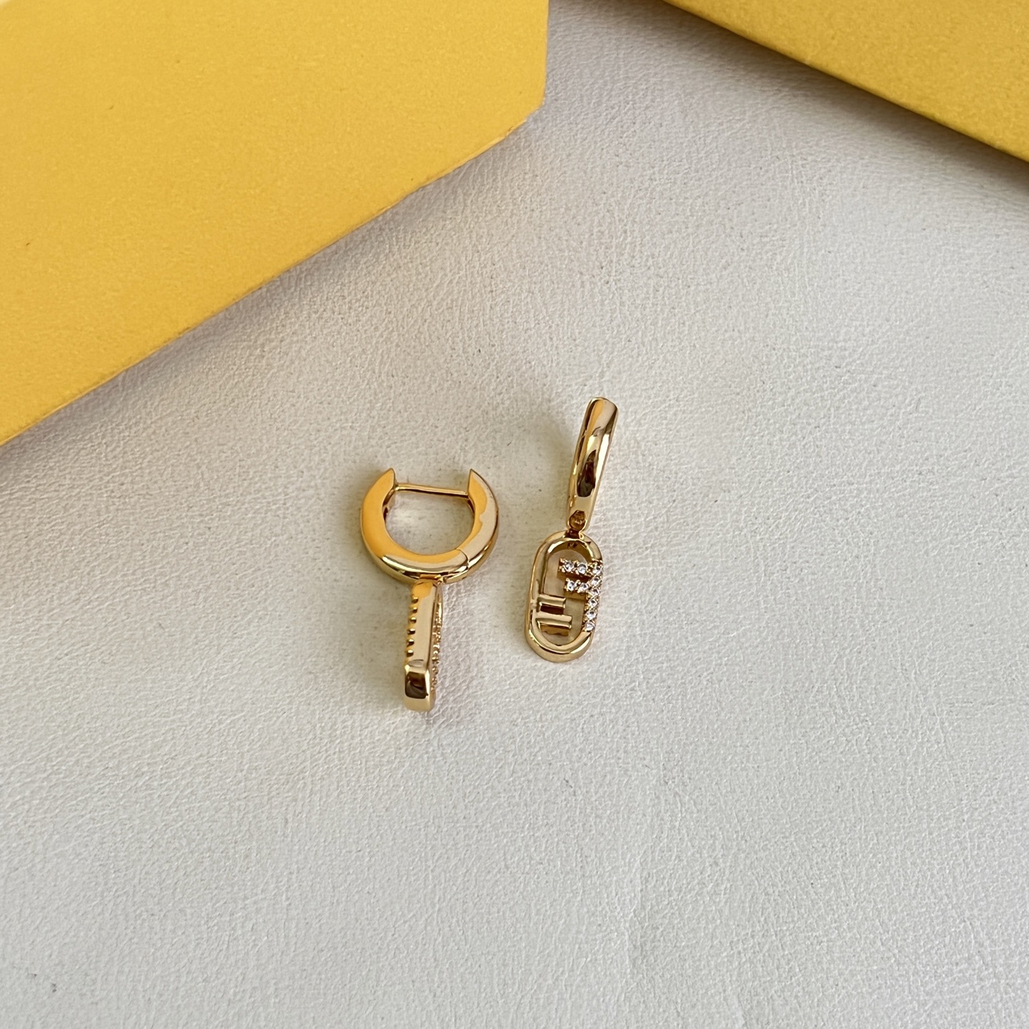 Fendi O Lock earrings gold-tone metal with clear crystal accents 1 5cm drop length