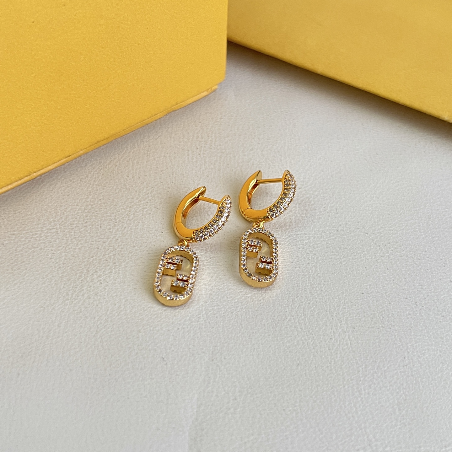 Fendi O Lock earrings Gold-tone metal with clear crystal pave One Size