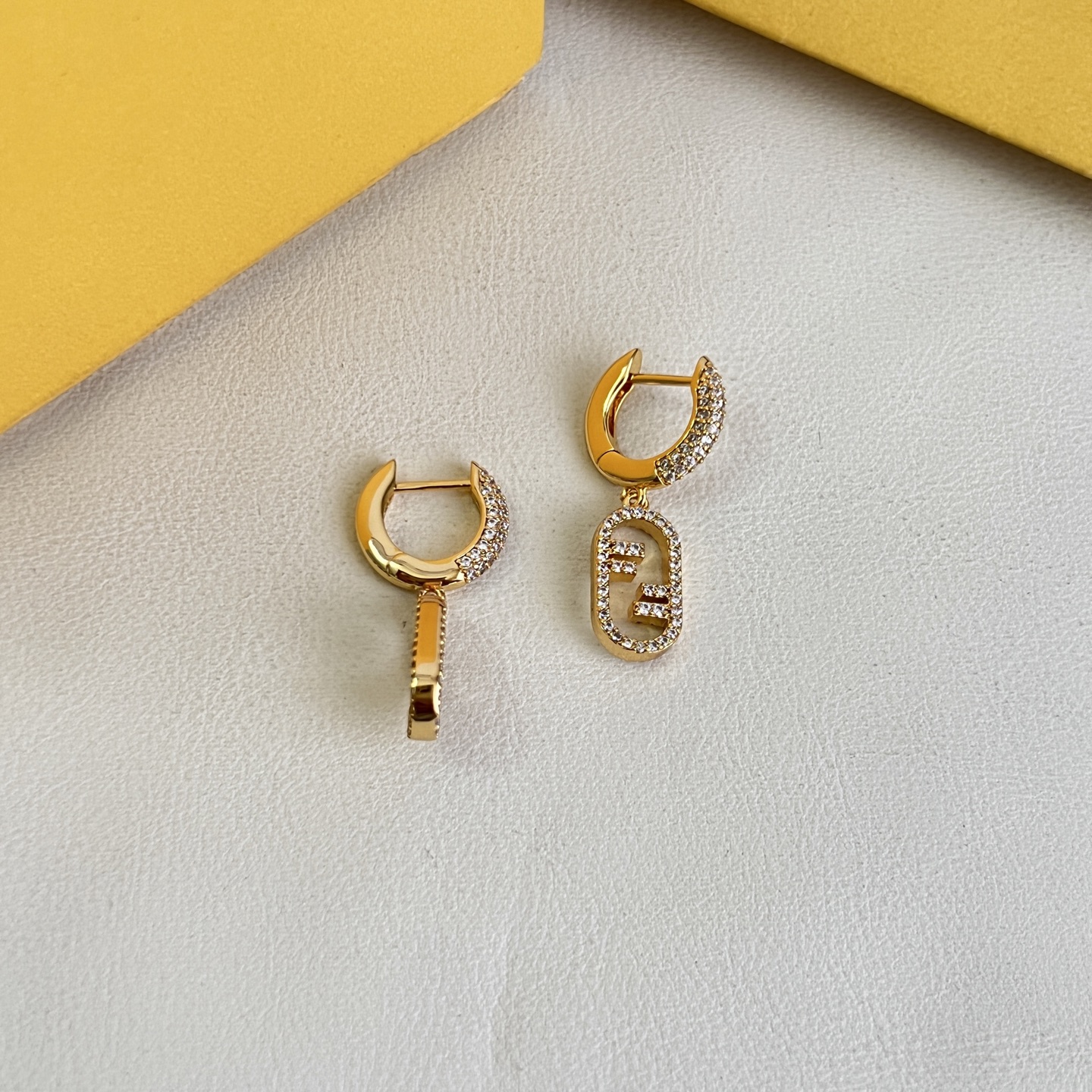 Fendi O Lock earrings Gold-tone metal with clear crystal pave One Size