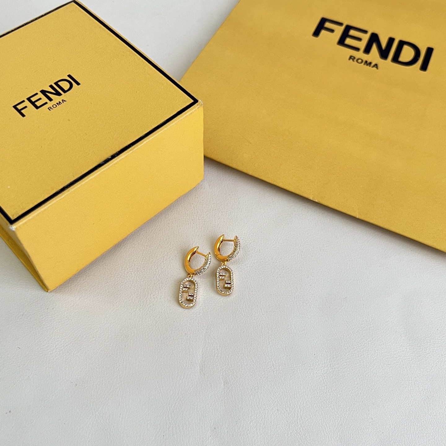 Fendi O Lock earrings Gold-tone metal with clear crystal pave One Size