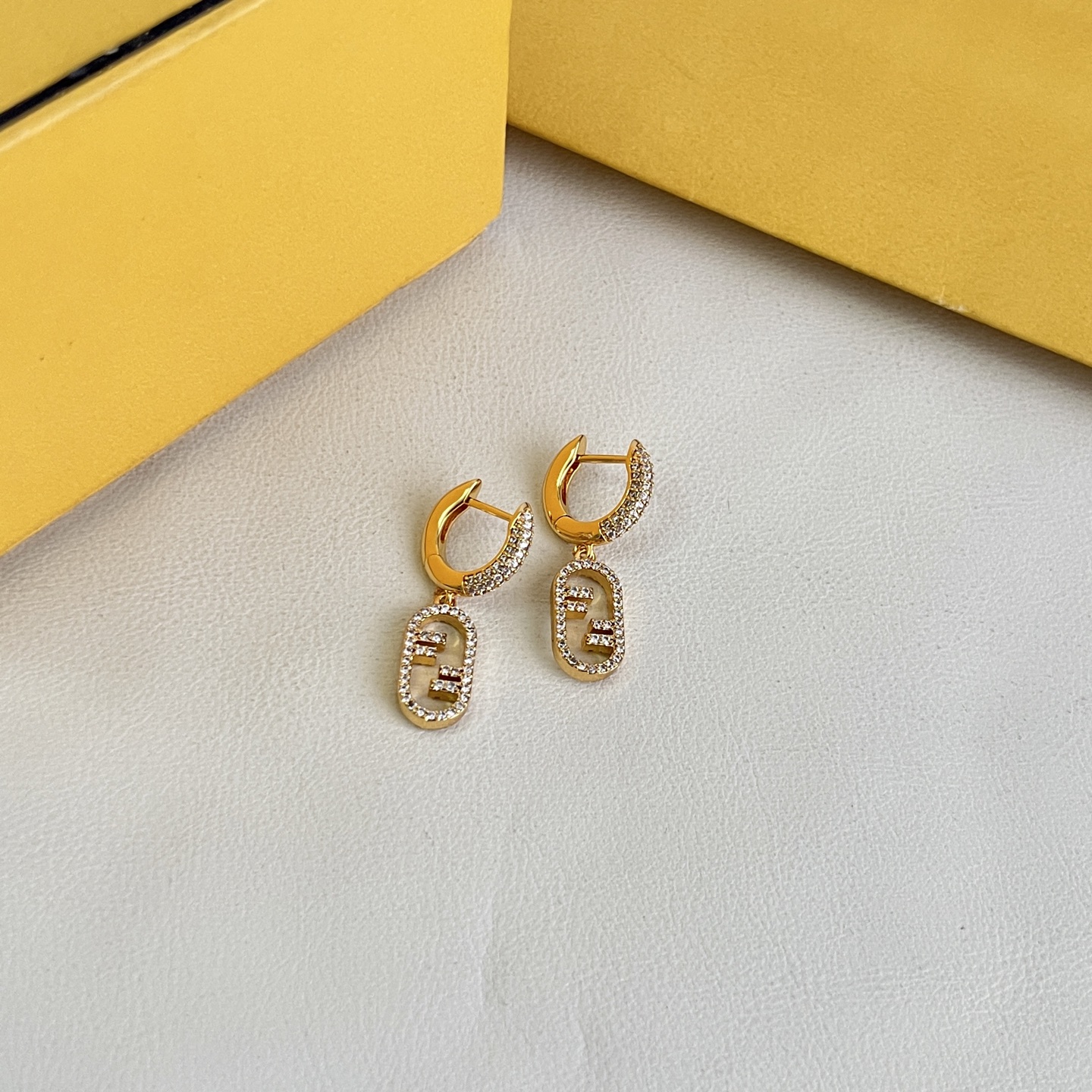 Fendi O Lock earrings Gold-tone metal with clear crystal pave One Size