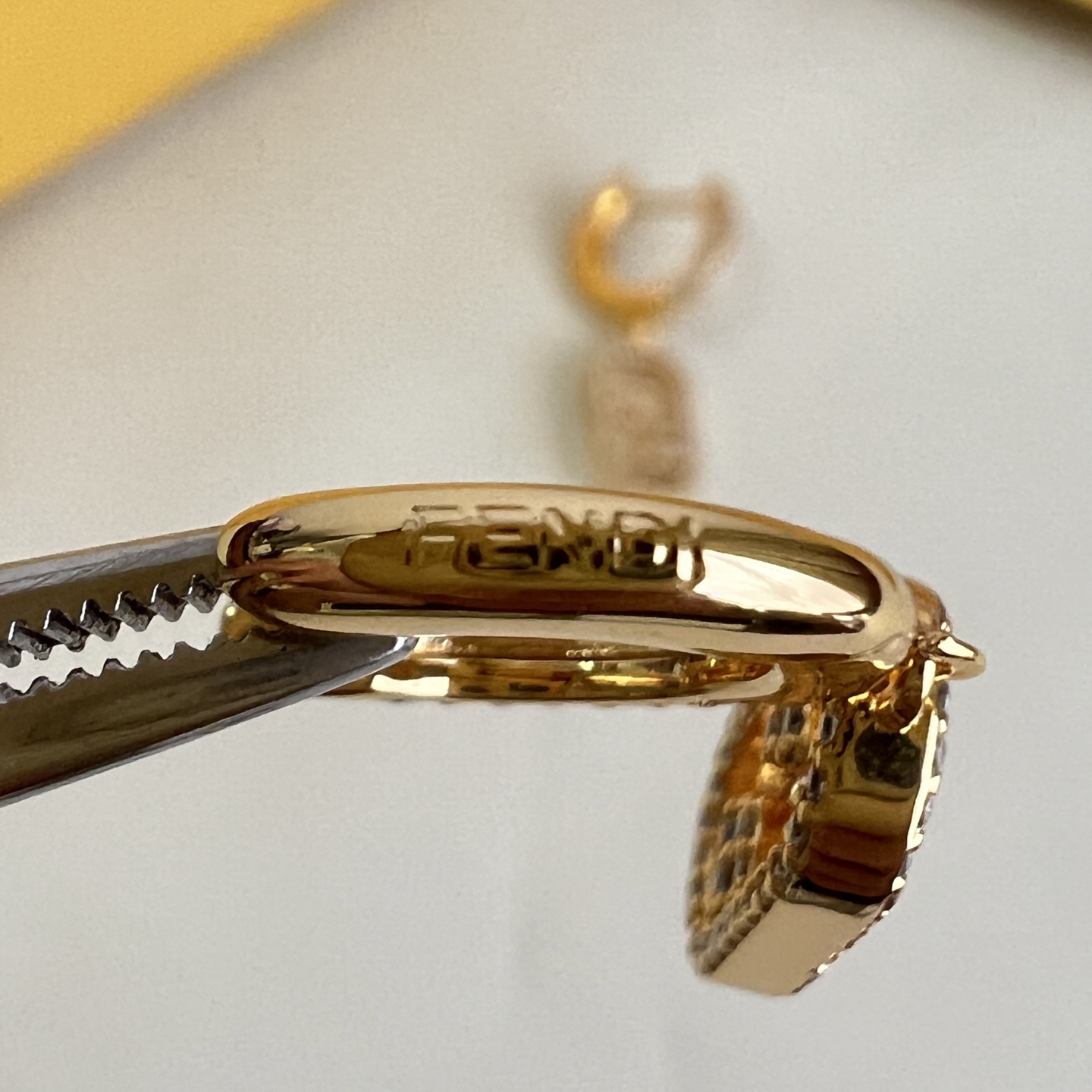 Fendi O Lock earrings Gold-tone metal with clear crystal pave One Size