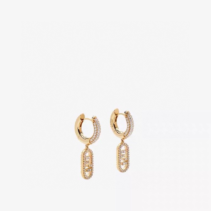 Fendi O Lock earrings Gold-tone metal with clear crystal pave One Size