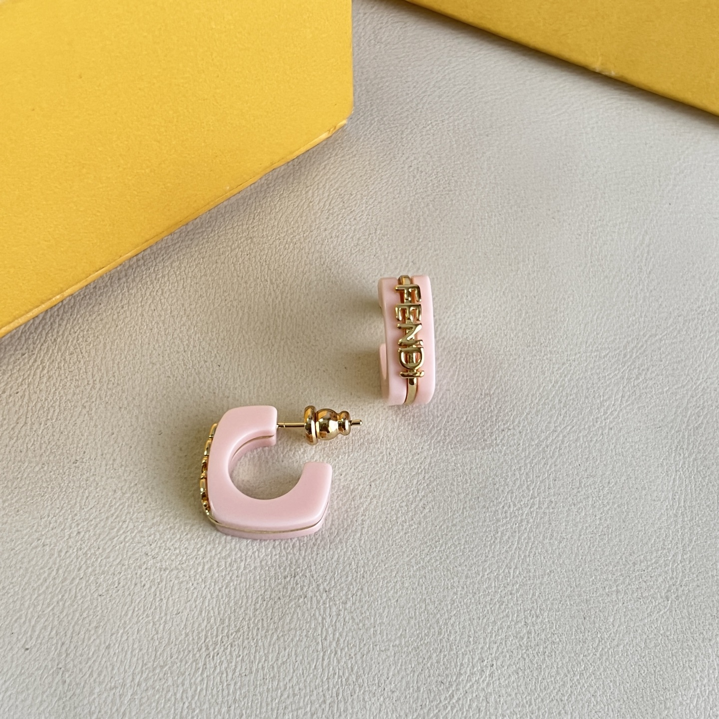 Fendi Fendi Roma Logo Hoop Earrings earrings gold-tone metal with light pink enamel 1 2cm diameter