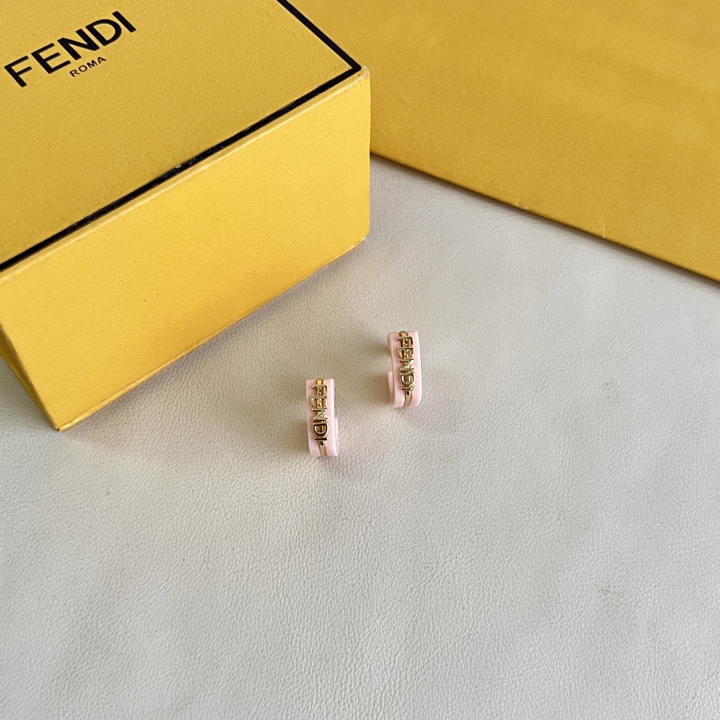 Fendi Fendi Roma Logo Hoop Earrings earrings gold-tone metal with light pink enamel 1 2cm diameter