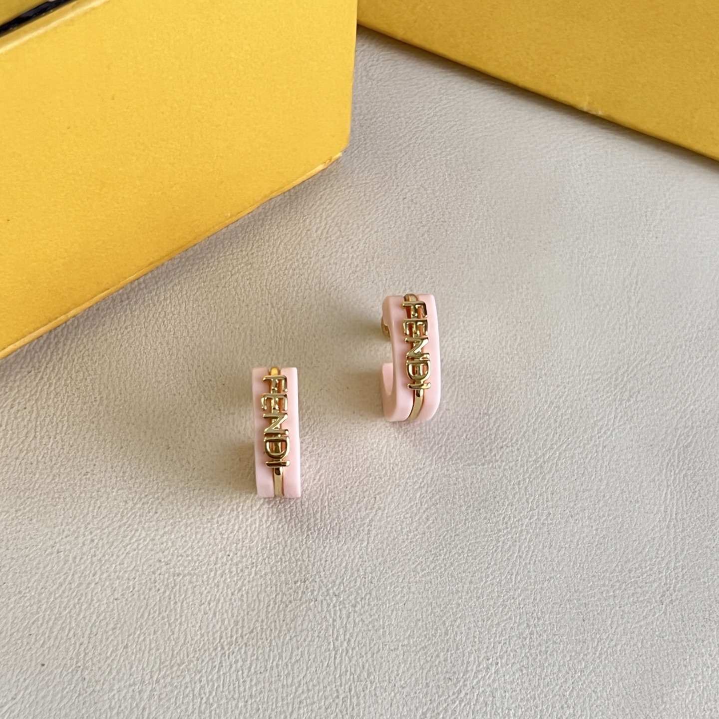 Fendi Fendi Roma Logo Hoop Earrings earrings gold-tone metal with light pink enamel 1 2cm diameter